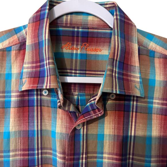 Forsyth Of Canada Mens Shirt Short Sleeve Non-Iron XL Purple/Orange Plaid Preppy - Picture 4 of 9